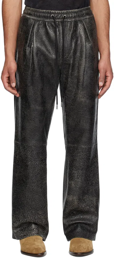 Guess Usa Black Drawstring Leather Pants In Jtmu Jet Black Multi
