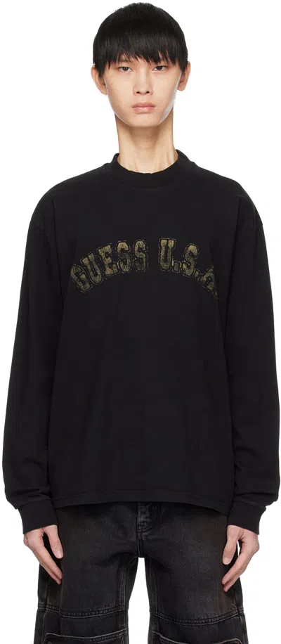 Guess Usa Black Faded Long Sleeve T-shirt In Jtmu Jet Black Multi