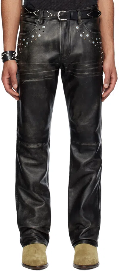 Guess Usa Black Flare Leather Pants In Jblk Jet Black A996