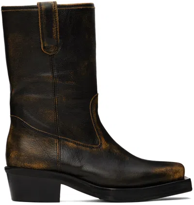 Guess Usa Black Leather Biker Boots In Jtmu Jet Black Multi