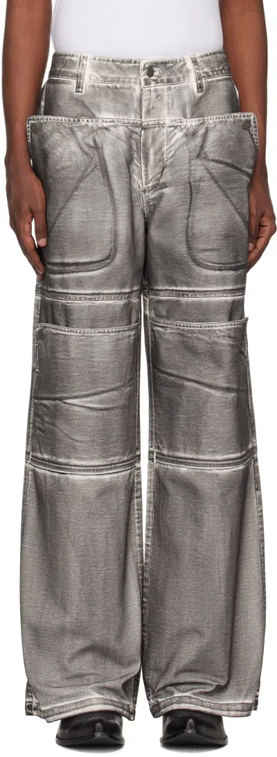 Guess Usa Black Screenprinted Cargo Jeans In Jet Black Multi