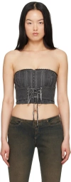 Guess Usa Black Textured Corset In F9ck Washed Out Blac