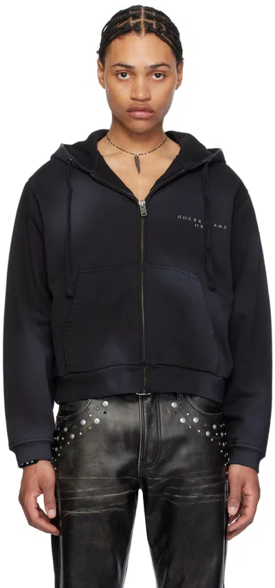 Guess Usa Black Zip Hoodie In F9ck Washed Out Blac