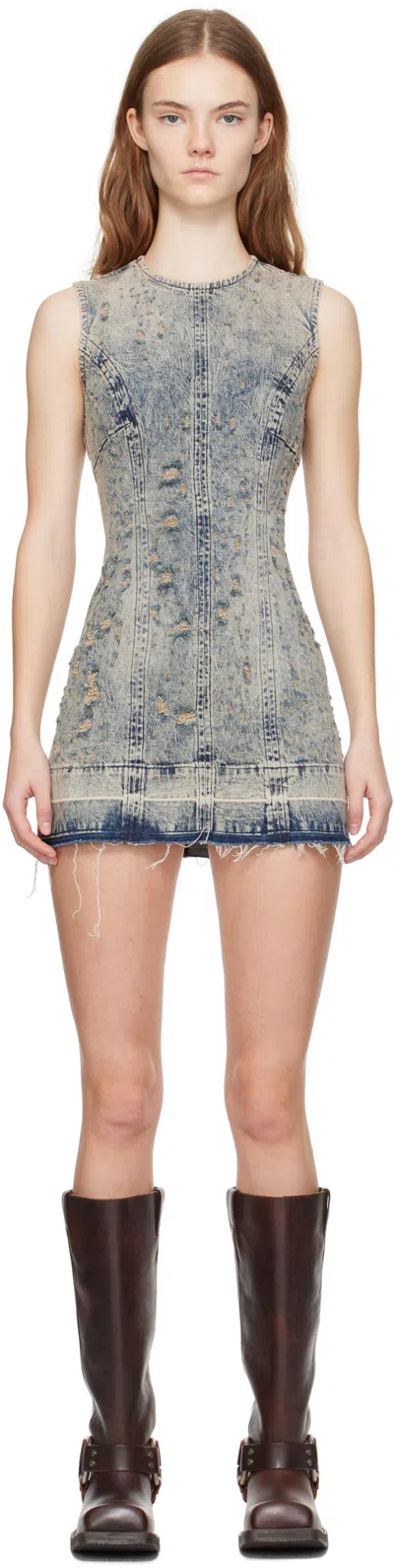 Guess Usa Blue Distressed Denim Minidress In Gui1 Gusa Flight San