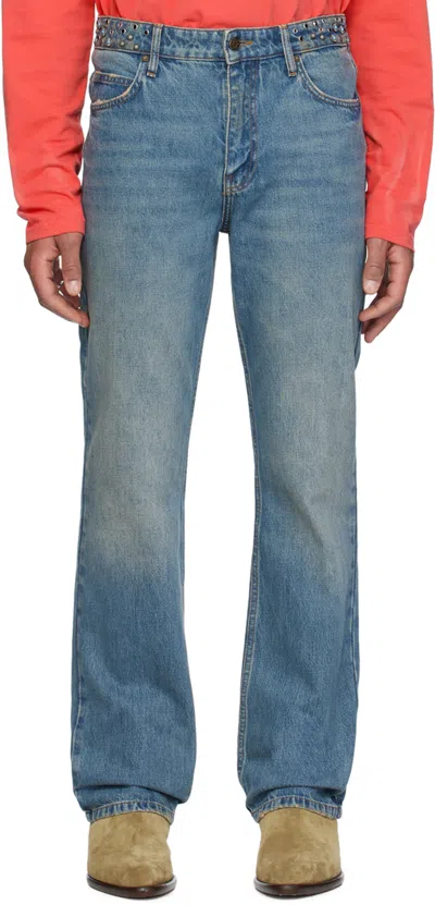 Guess Usa Blue Embellished Jeans In Guui Used Indigo Was