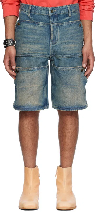 Guess Usa Blue Faded Denim Shorts In Guui Used Indigo Was