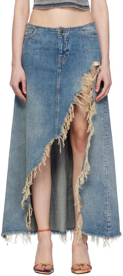 Guess Usa Blue Open Front Denim Maxi Skirt In Guui Gusa Used Indig