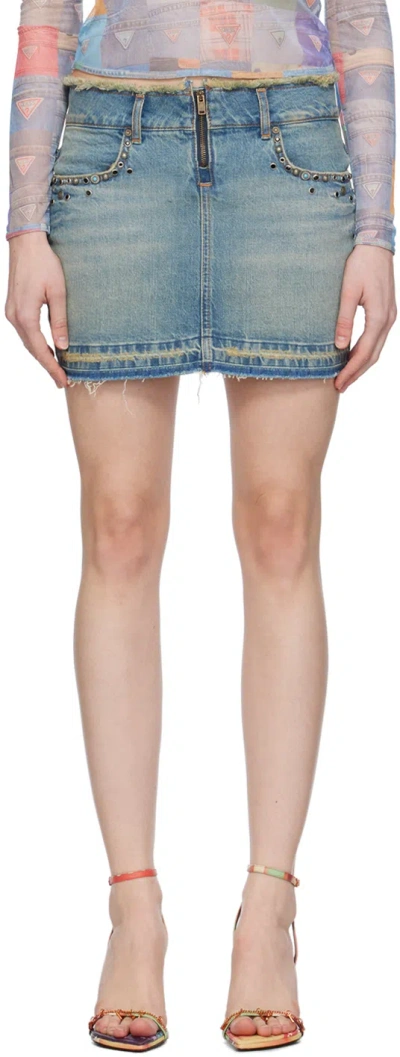 Guess Usa Blue Western Denim Miniskirt In Guui Gusa Used Indig