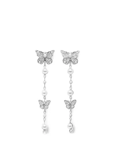 Guess Usa Borboleta Butterfly Faux-pearl Earrings In Silver