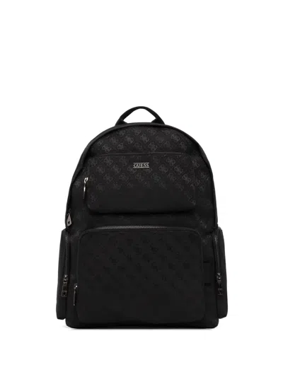 Guess Usa Boston Monogram-pattern Logo-plaque Backpack In Black