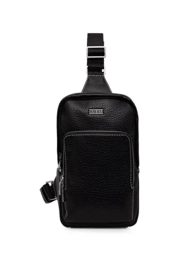 Guess Usa Boston Pebbled Contrast-stitch Backpack In Black