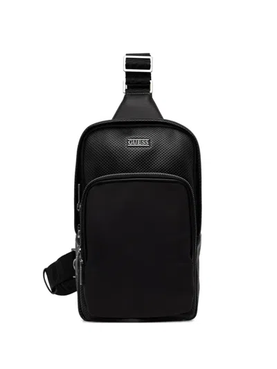 Guess Usa Boston Perforated-detail Logo-plaque Backpack In Black