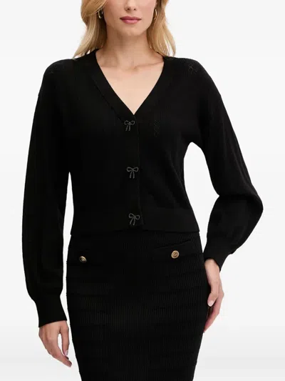Guess Usa Bow-embellished V-neck Cardigan In Black