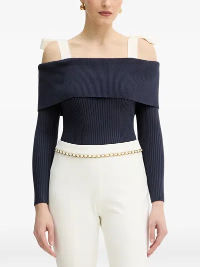 Guess Usa Bow Ribbed Sweater In Blue