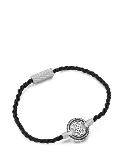 Guess Usa Braided Logo-plaque Bracelets In Black