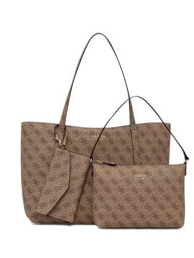 Guess Usa Brenton Monogram-print Tote Bag In Brown