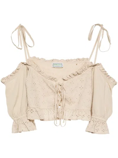 Guess Usa Broderie-anglaise Crop Top In Neutrals