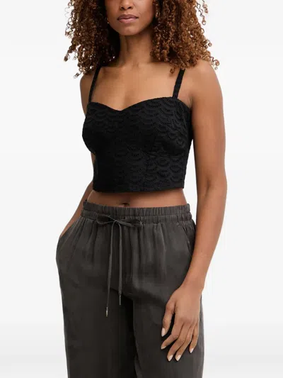Guess Usa Broderie-anglaise Cropped Top In Black