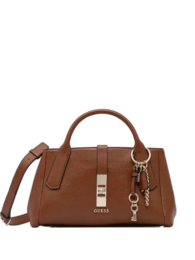 Guess Usa Brooke Charm-detail Tote Bag In Brown