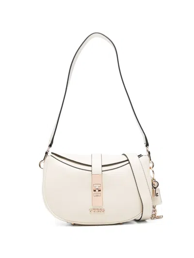 Guess Usa Brooke Logo Charm Shoulder Bag In White