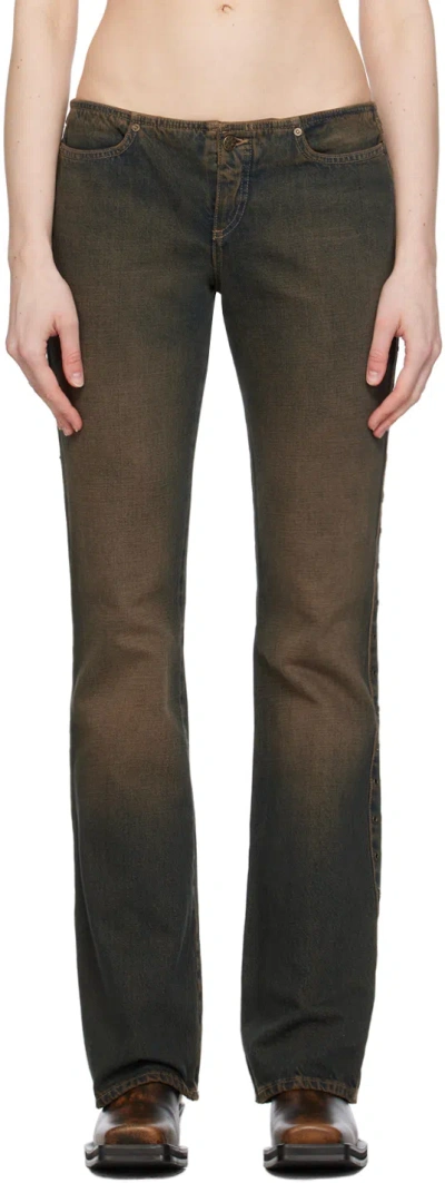 Guess Usa Brown & Blue Eyelet Jeans In Guti Gusa Tinited In