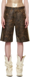 GUESS USA BROWN LOW-RISE LEATHER SHORTS