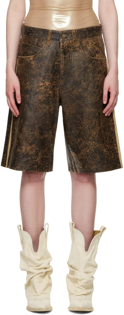 Guess Usa Brown Low-rise Leather Shorts In A11a Amos Brown Mult