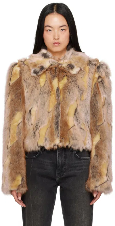 Guess Usa Brown Paneled Faux-fur Jacket In F1vw Fur Vest Tan