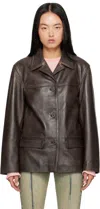 Guess Usa Brown Vintage Leather Jacket In F18p Chocolate Mouss