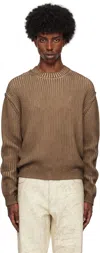 Guess Usa Brown Vintage Washed Crewneck Sweater In Tobacco Brown Multi