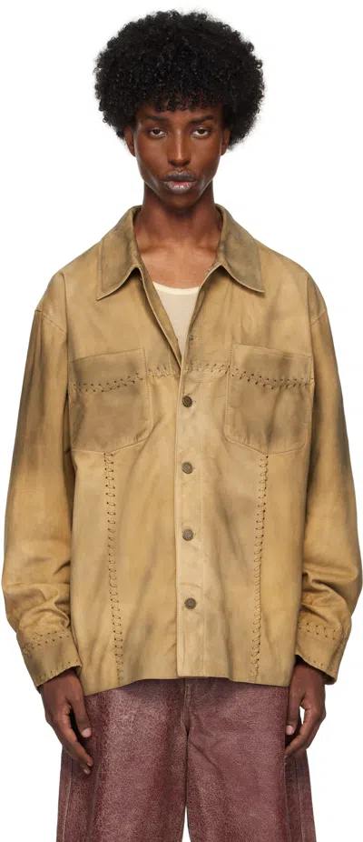Guess Usa Brown Washed Suede Shirt In Amos Brown Multi