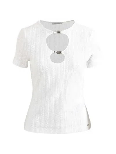 Guess Usa Buckle-detail Cut-out T-shirt In White