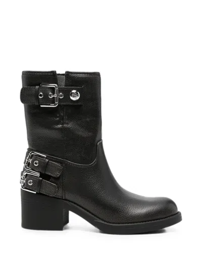 Guess Usa Buckle-detail Leather Boots In Black