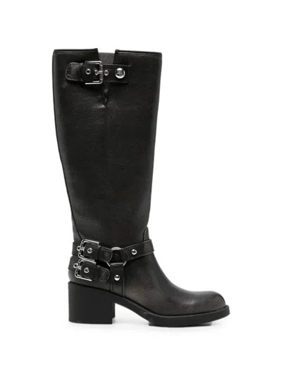 Guess Usa Buckle-detail Leather Knee-high Boots In Black