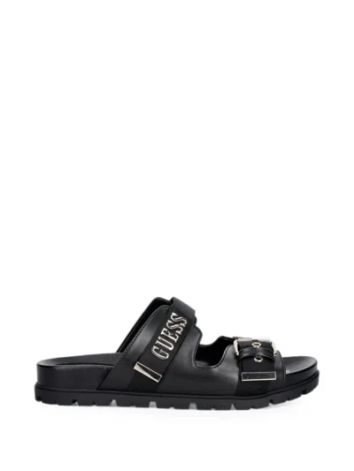 Guess Usa Buckle-fastening Flat Sandals In Black
