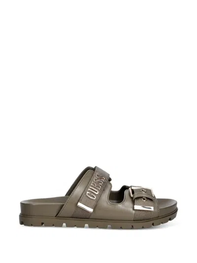 Guess Usa Buckle-strap Logo-plaque Sandals In Multi