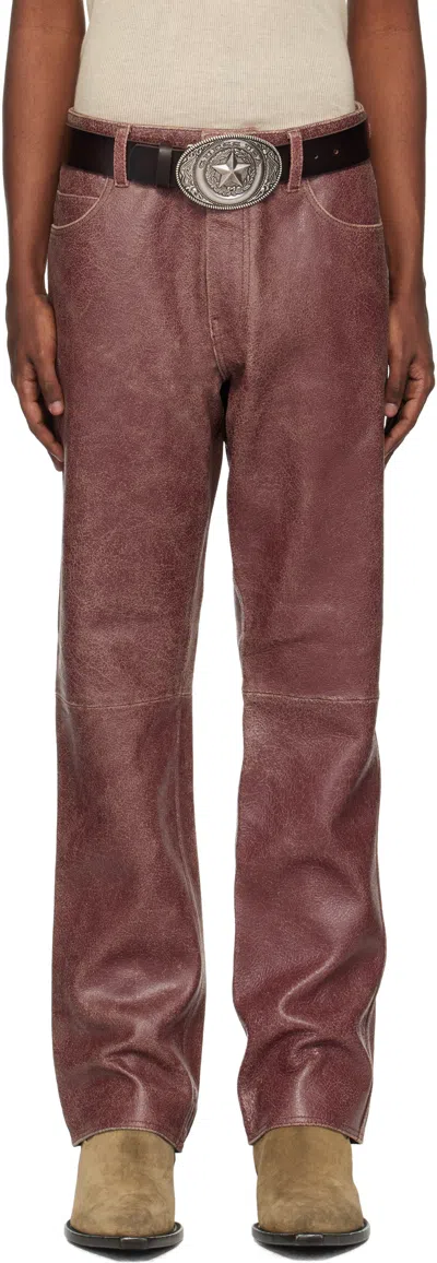 Guess Usa Burgundy Crackle Leather Pants In Petite Syrah Multi