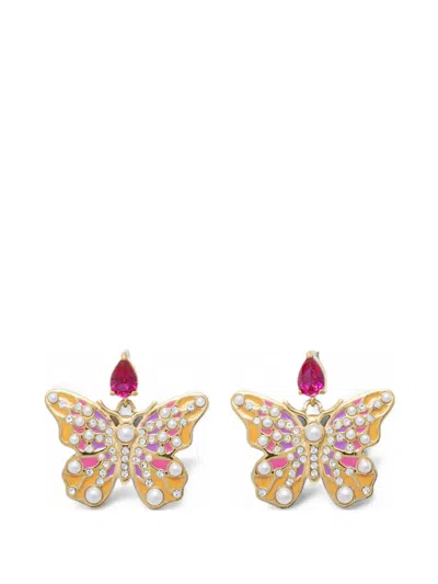 Guess Usa Butterfly Crystal-embellished Earrings In Gold