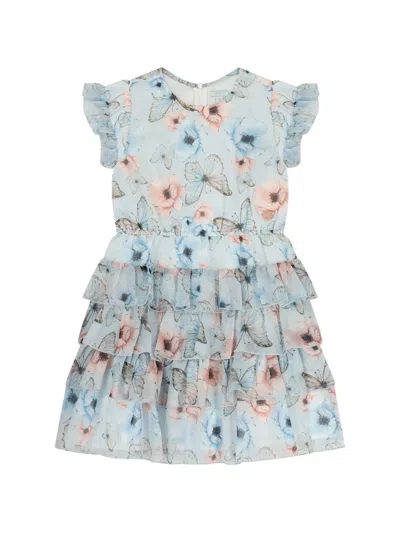 Guess Usa Kids' Butterfly Floral Print Ruffled Dress In Blue