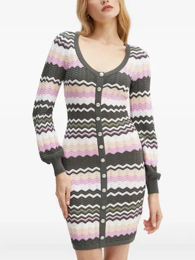 Guess Usa Button Chevron-pattern Midi Dress In Multi
