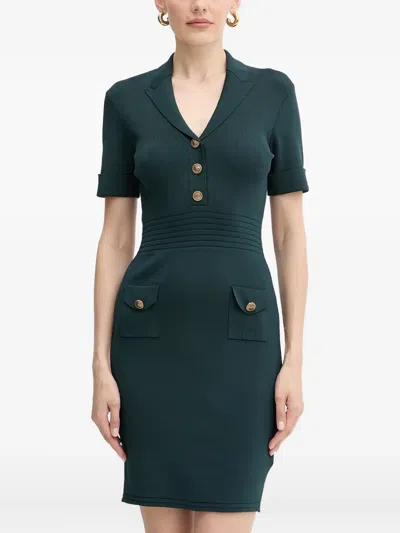 Guess Usa Button-detail Ribbed Mini Dress In Green