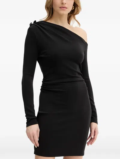 Guess Usa Button One-shoulder Dress In Black