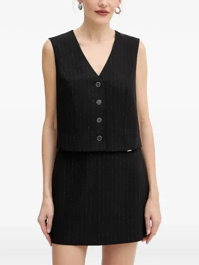 Guess Usa Button Pinstripe Top In Black