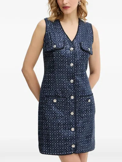 Guess Usa Button Pocket Shift Mini Dress In Blue