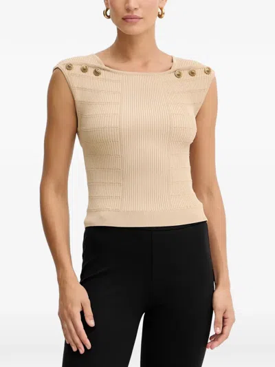 Guess Usa Button Ribbed Top In Neutral