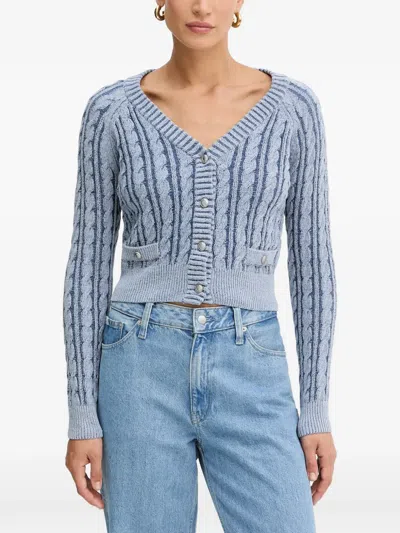 Guess Usa Button-up Cable-knit Cardigan In Blue