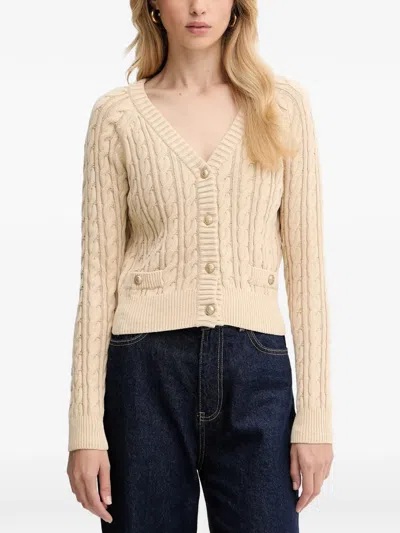 Guess Usa Button-up Cable-knit Cardigan In Neutral