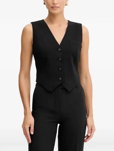 Guess Usa Button-up V-neck Vest In Black