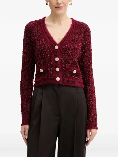 Guess Usa Button V-neck Cardigan In Red