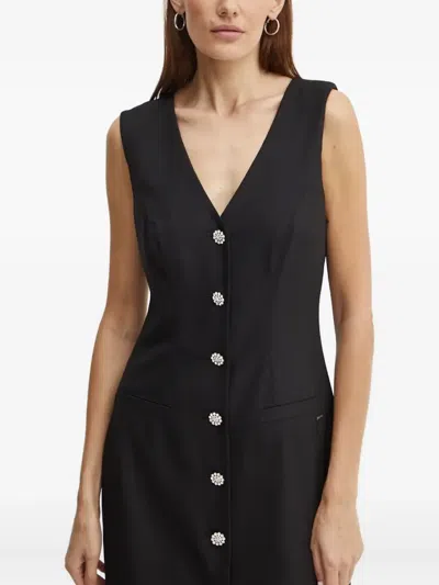Guess Usa Button V-neck Mini Dress In Black